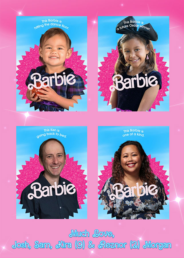 Josh & Sam - 2023 Holiday Card - Barbie Parody