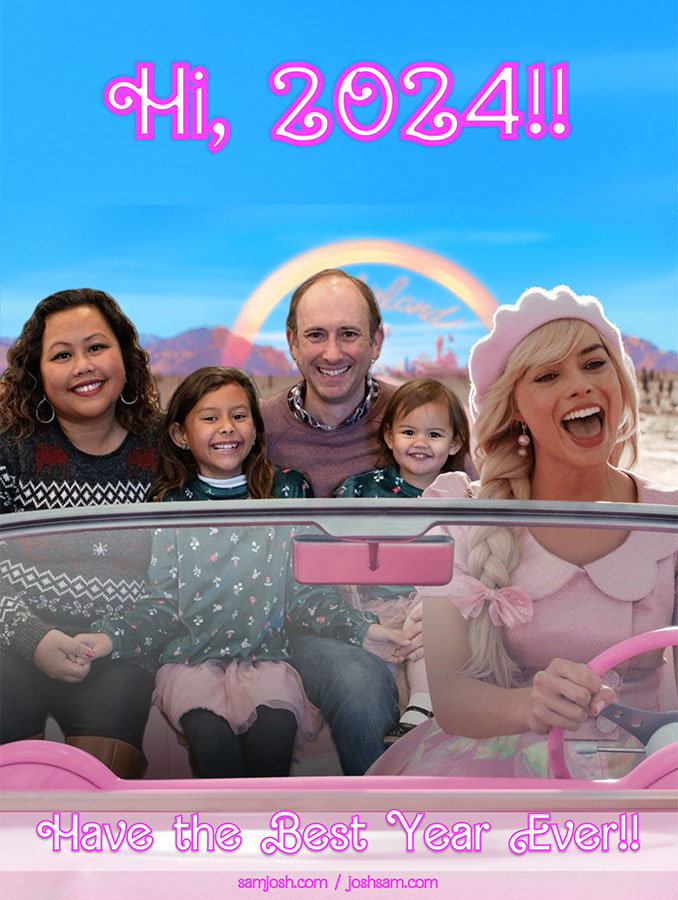 Josh & Sam - 2023 Holiday Card - Barbie Parody